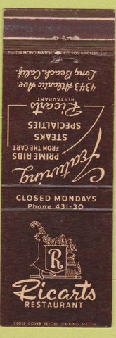 Matchbook Cover - Ricarts Restaurant Long Beach CA