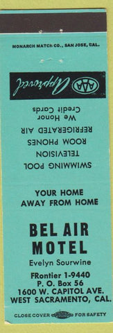 Matchbook Cover - Bel Air Motel West Sacramento CA
