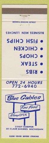 Matchbook Cover - Blue Gables Restaurant ST Clair Shores MI