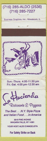 Matchbook Cover - La Hacienda Restaurant Pizza Niagara Falls NY WEAR