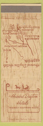 Matchbook Cover - Howard Dayton Hotels Marcon Americus Valdosta GA
