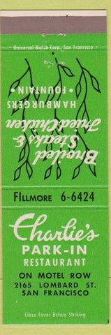 Matchbook Cover - Charlies Park In Restaurant San Francisco CA hamburgers