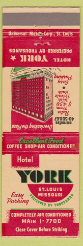 Matchbook Cover - Hotel York ST Louis MO