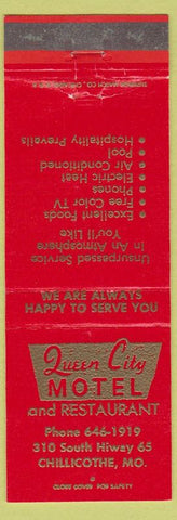 Matchbook Cover - Queen City Motel Restaurant Chillicothe MO