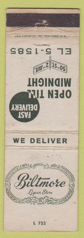 Matchbook Cover - Biltmore Hotel Liquor Store New York City WORN