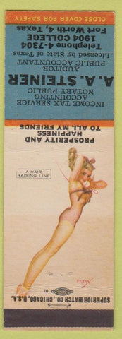 Matchbook Cover - AA Steiner Income Tax Accounting Fort Worth TX pinup WEAR