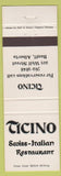 Matchbook Cover - Ticino Swiss Italian Restaurant Banff AB