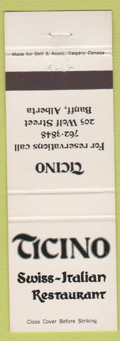 Matchbook Cover - Ticino Swiss Italian Restaurant Banff AB