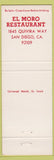 Matchbook Cover - El Moro Restaurant San Diego CA Christmas