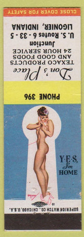 Matchbook Cover - Don's Place Texaco oil gas Ligonier IN pinup Keyhole Petty