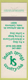 Matchbook Cover - Indian Springs Country Club Indio CA