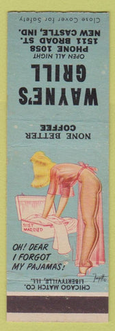 Matchbook Cover - Wayne's Grill New Castle IN pinup Pajamas