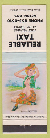 Matchbook Cover - Reliable Taxi Acton ON hula pinup Scottish