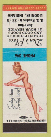 Matchbook Cover - Don's Place Texaco oil gas Ligonier IN pinup Petty Swinging