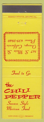Matchbook Cover - Chili Pepper Mexican Food Orange CA