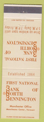 Matchbook Cover - First National Bank Bennington Manchester Center VT