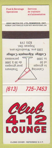 Matchbook Cover - Club 4-12 Lounge Nepean ON