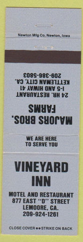 Matchbook Cover - Vineyard Inn Lemoore CA Majors Farms Kettleman City