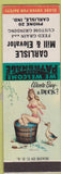 Matchbook Cover - Carlisle Mill Elevator IN low phone pinup SAMPLE WORN BACK