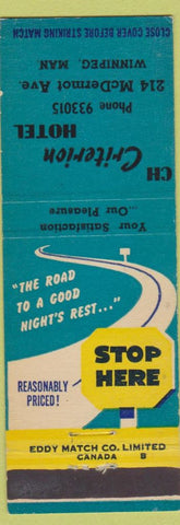 Matchbook Cover - Criterion Hotel Winnipeg MB
