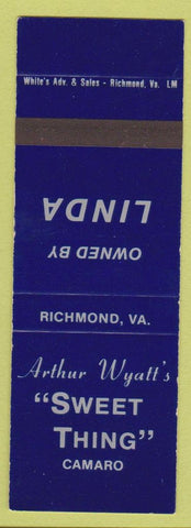 Matchbook Cover - Arthur Wyatt's Sweet Thing Camaro Richmond VA SAMPLE