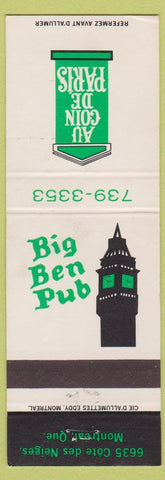 Matchbook Cover - Au Coin De Paris Big Ben Pub Montreal QC