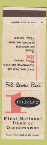 Matchbook Cover - 1st National Bank Oconomowoc WI Okauchee