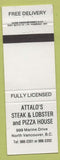Matchbook Cover - Attalo's Steak Lobster Pizza North Vancouver BC