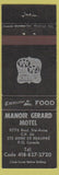 Matchbook Cover - Manoir Gerard Motel Ste Anne De Beaupre QC