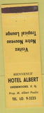 Matchbook Cover - Hotel Albert Sherbrooke QC Tropical Lounge
