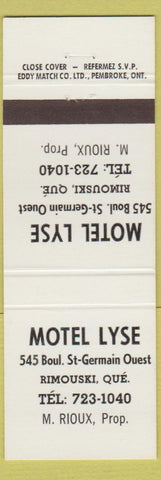 Matchbook Cover - Motel Lyse Rimouski QC