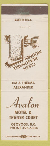 Matchbook Cover - Avalon Motel Osoyoos BC