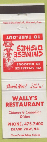 Matchbook Cover - Wally's Restaurant Island View NB Chinese