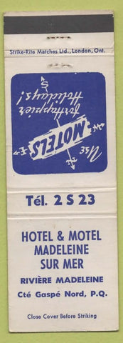 Matchbook Cover - Hotel Motel Madeleine Sur Mer Cte Gaspe Nord QC
