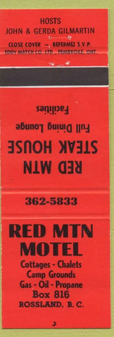 Matchbook Cover - Red Mountain Motel Rossland BC red