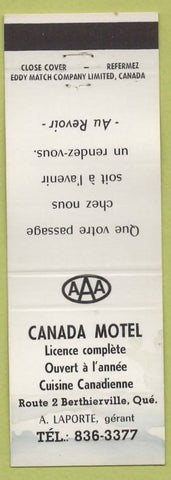 Matchbook Cover - Canada Motel  Berthierville QC WORN STAINED