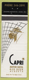 Matchbook Cover - Capri Motor Hotel Red Deer AB CREASED