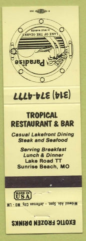 Matchbook Cover - Tropical Restaurant Bar Sunrise Beach MO