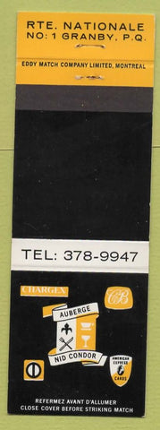 Matchbook Cover - Auberge Nid Condor Granby QC