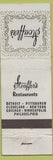 Matchbook Cover - Stouffer's Restaurants CHAIN Minneapolis Chicago Detroit