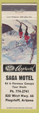 Matchbook Cover - Saga Motel Flagstaff AZ Route 66