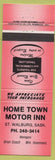 Matchbook Cover - Home Town Motor Inn St Walburg SK red