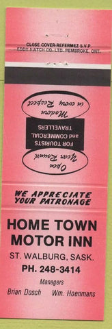 Matchbook Cover - Home Town Motor Inn St Walburg SK red