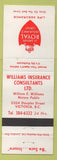 Matchbook Cover - Royal Insurance Group Williams Victoria BC