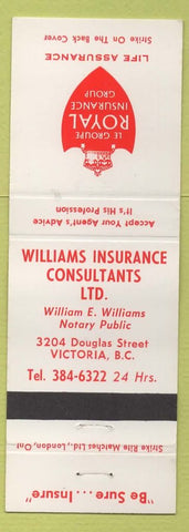 Matchbook Cover - Royal Insurance Group Williams Victoria BC