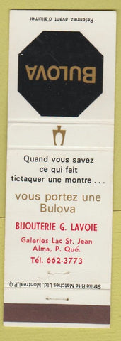 Matchbook Cover - Bulova Watches Bijouterie Lavoie Alma QC
