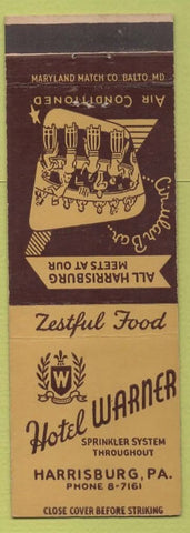 Matchbook Cover - Hotel Warren Harrisburg PA Circular Bar Maryland Match