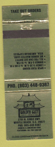 Matchbook Cover - Golden Gate Chinese Food Myrtle Beach SC