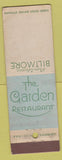 Matchbook Cover - Providence Biltmore Hotel RI Garden Restaurant BLANK deco