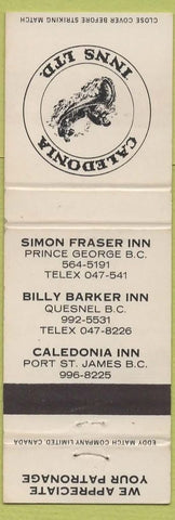 Matchbook Cover - Caledonia Inns Price George BC Quesnel Port ST James